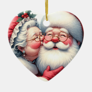 Adorno De Cerámica Sra. Clause Kissing Santa Navidades personalizados