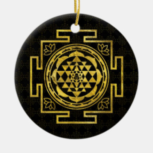 Adorno De Cerámica Sri de oro Yantra/Sri Chakra