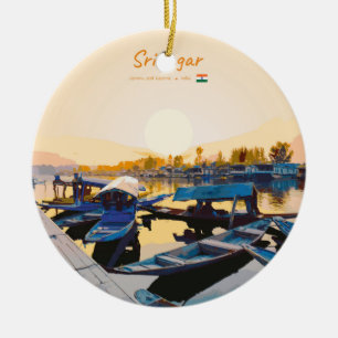 Adorno De Cerámica Srinagar, India - Barcas Shikara en el lago Dal