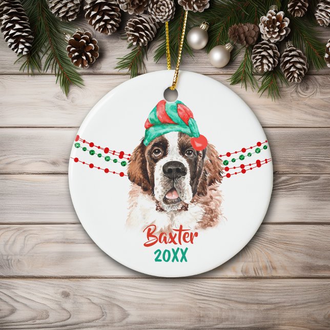 Adorno De Cerámica St Bernard Santa Hat Holiday String Beads (Subido por el creador)