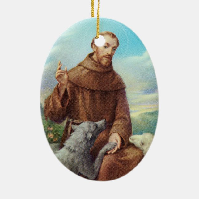 Adorno De Cerámica St Francis de Assisi con el lobo (Atrás)