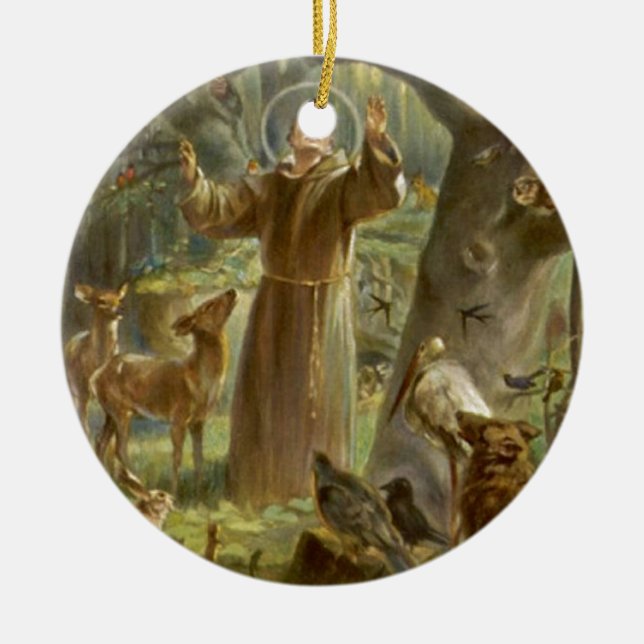 Adorno De Cerámica St Francis de Assisi que predica a los animales (Frente)