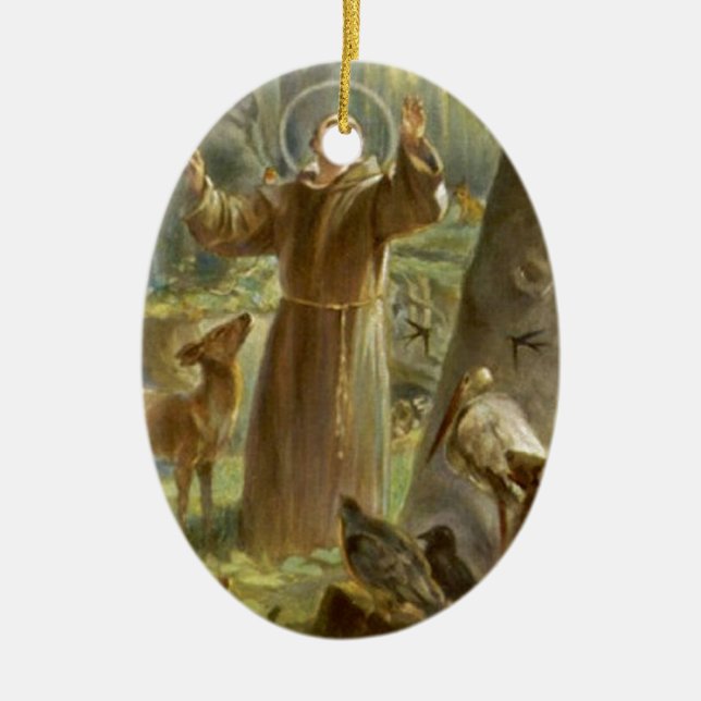 Adorno De Cerámica St Francis de Assisi que predica a los animales (Frente)