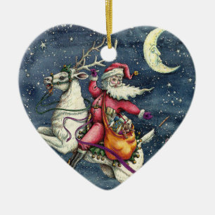 ADORNO DE CERÁMICA ST. NICK, REINDEDOR BLANCO VOLANTE, NAVIDADES MAGI