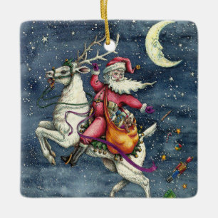 ADORNO DE CERÁMICA ST. NICK, REINDEDOR BLANCO VOLANTE, NAVIDADES MAGI