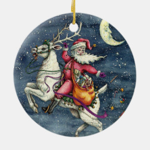 ADORNO DE CERÁMICA ST. NICK, REINDEDOR BLANCO VOLANTE, NAVIDADES MAGI