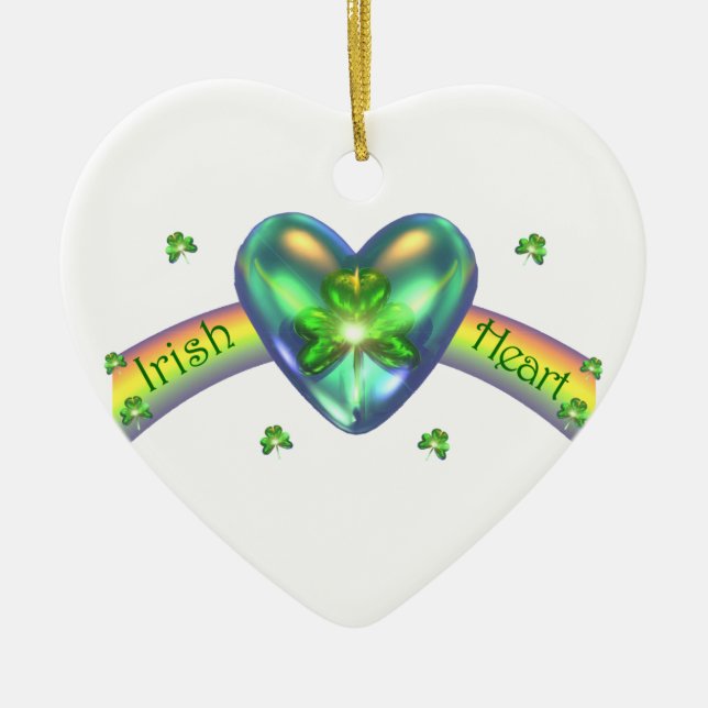 Adorno De Cerámica St. Patricks Day Irlandés Shamrock Heart (Frente)