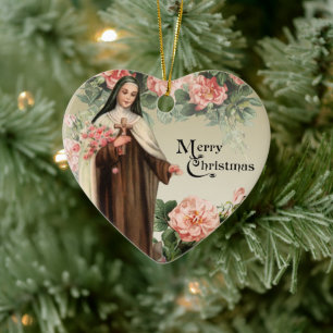 Adorno De Cerámica St. Therese Religious Catholic Navidades Rosas