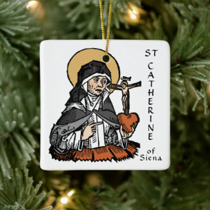 Adorno De Cerámica Sta. Catalina de Siena con Corazón con Crucifijo