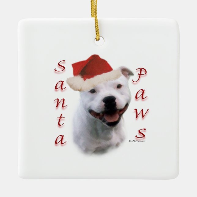 Adorno De Cerámica Staffordshire Bull Terrier Santa Paws (Anverso)