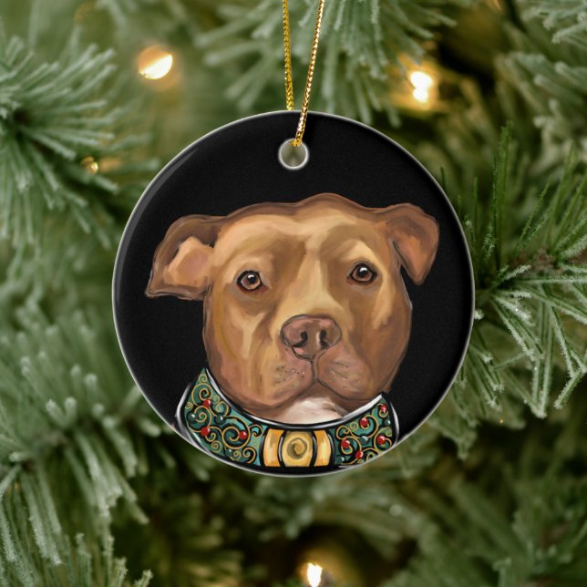 ADORNO DE CERÁMICA STAFFORDSHIRE TERRIER ESTADOUNIDENSE  (Árbol)