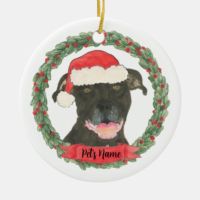Adorno De Cerámica Staffy de Pitbull negro personalizado (Frente)