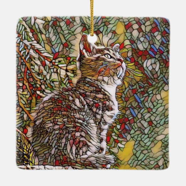 Adorno De Cerámica Stainass Glass Kitten (Reverso)