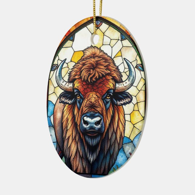 Adorno De Cerámica Stained Glass Bison Buffalo Tribal Animal Art (Izquierda)