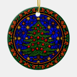 Adorno De Cerámica Stained Glass Blue Night Christmas Tree