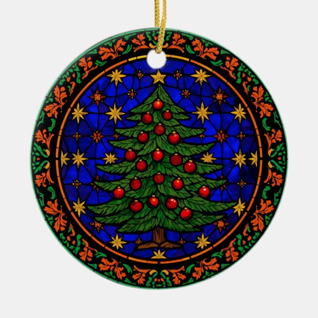 Adorno De Cerámica Stained Glass Blue Night Christmas Tree (Frente)