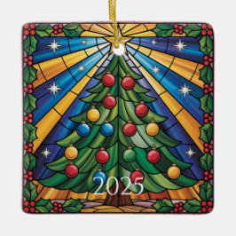 Adorno De Cerámica Stained Glass Christmas Tree Design