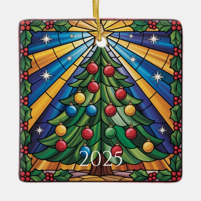 Adorno De Cerámica Stained Glass Christmas Tree Design (Anverso)