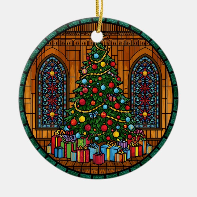 Adorno De Cerámica Stained Glass Christmas Tree Magic (Frente)