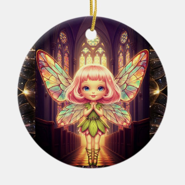 Adorno De Cerámica Stained glass, fairies, cathedrals, prayer (Frente)