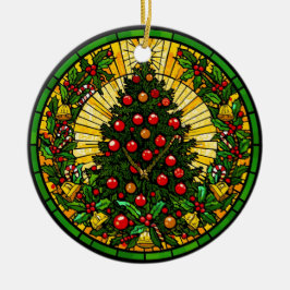 Adorno De Cerámica Stained Glass Holly & Bells Tree