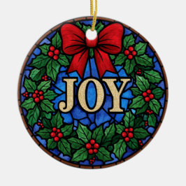 Adorno De Cerámica Stained Glass Holly Wreath JOY