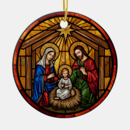 Adorno De Cerámica Stained Glass Holy Family Nativity