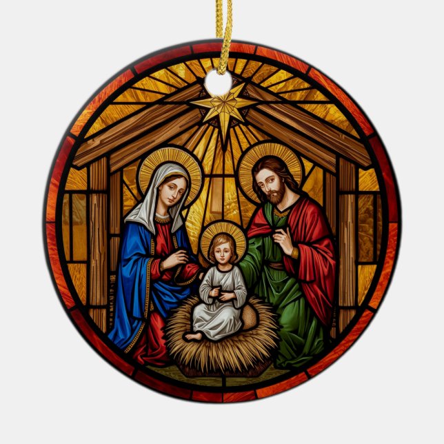 Adorno De Cerámica Stained Glass Holy Family Nativity (Frente)