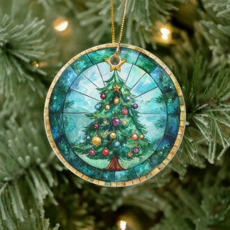 Adorno De Cerámica Stained Glass Look Christmas Tree & Star Holiday