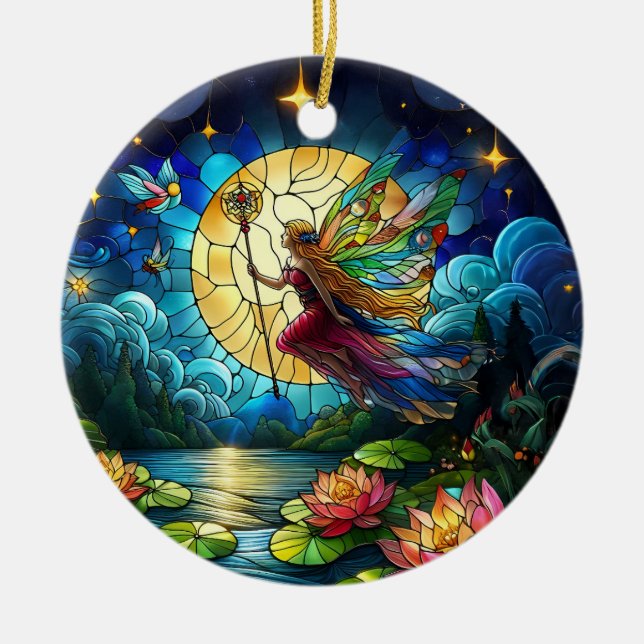 Adorno De Cerámica Stained Glass Moonlight Flight Fairy  (Frente)