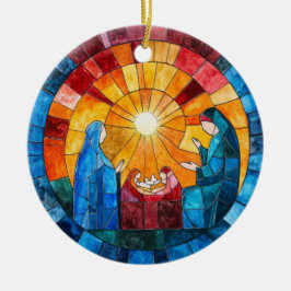 Adorno De Cerámica Stained Glass Nativity Scene Christmas Ornament