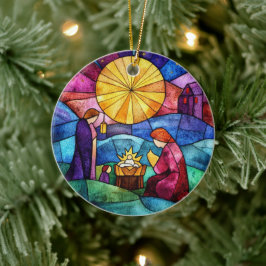 Adorno De Cerámica Stained Glass Nativity Scene Christmas Ornament