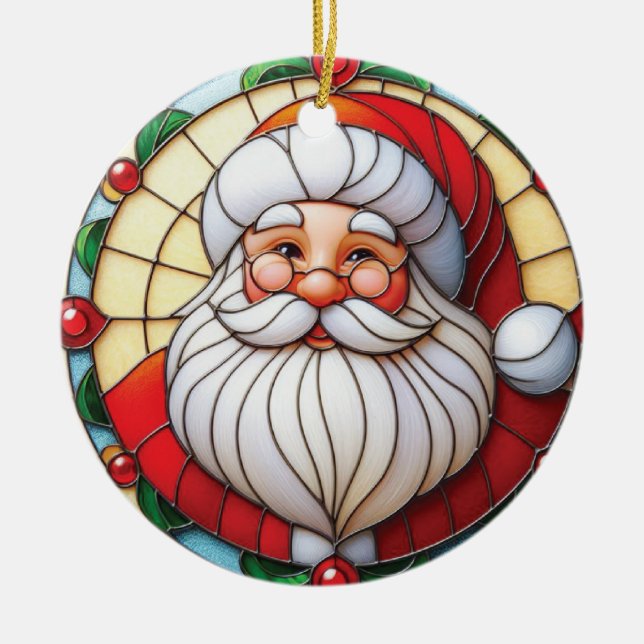 Adorno De Cerámica Stained Glass Santa Holiday (Frente)