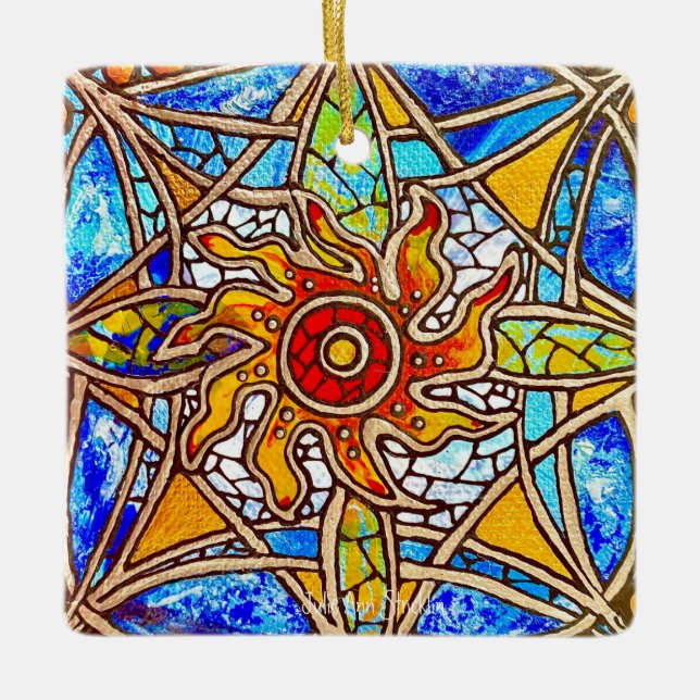 Adorno De Cerámica StainGlass Mandala 40-27 por Julie Ann Stricklin (Anverso)