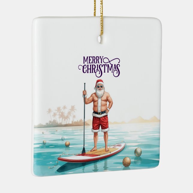 Adorno De Cerámica Stand-Up Paddle Santa — Coastal Christmas Holiday (Derecha)