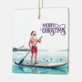 Adorno De Cerámica Stand-Up Paddle Santa — Coastal Christmas Holiday