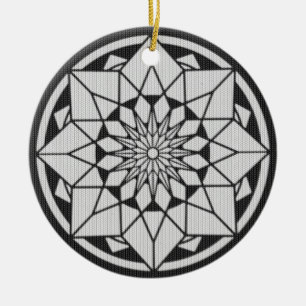 Adorno De Cerámica Star Mandala tejiendo blanco y negro