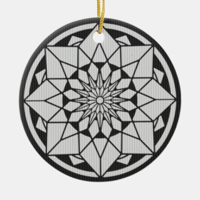Adorno De Cerámica Star Mandala tejiendo blanco y negro (Frente)