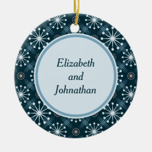 Adorno De Cerámica Starburst and Lines Mid Century Pattern Blue