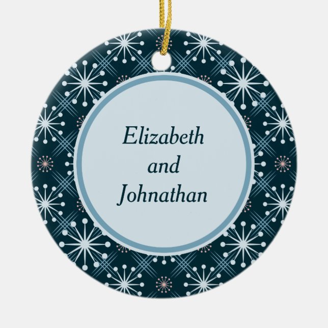 Adorno De Cerámica Starburst and Lines Mid Century Pattern Blue (Frente)