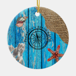 Adorno De Cerámica Starfish Rústico Nautical Blue Wood