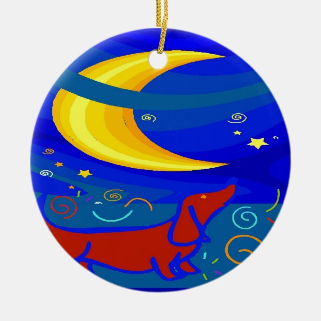 Adorno De Cerámica Starry Night Dachshund (Frente)