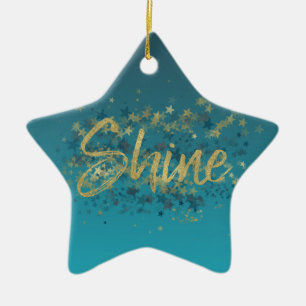 Adorno De Cerámica Stars Gold Blue Shine