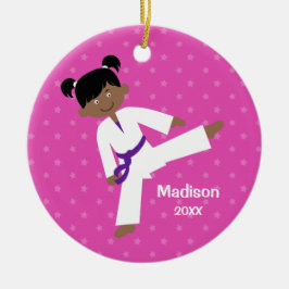 Adorno De Cerámica Stars Purple Belt Taekwondo Chica personalizado