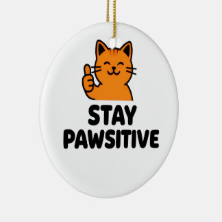Adorno De Cerámica stay pawsitive cute Ginger cat ornament