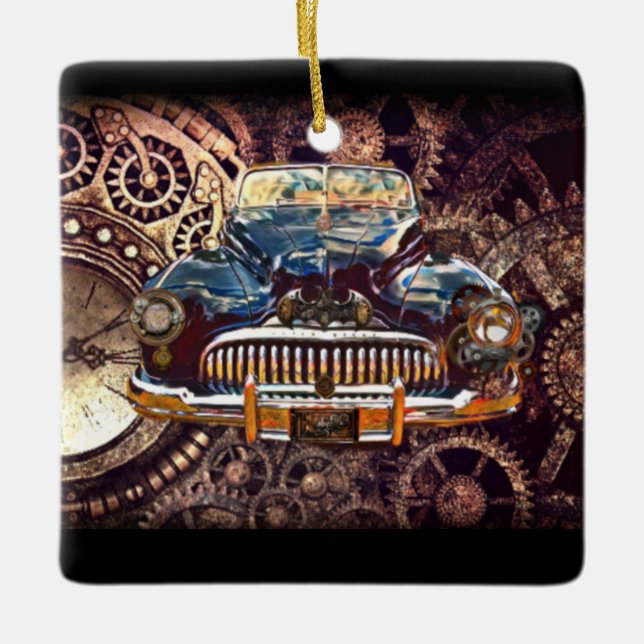 Adorno De Cerámica Steampunk Antique Buick (Anverso)