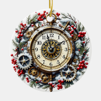 Adorno De Cerámica Steampunk Christmas Clock - Victorian Ornament
