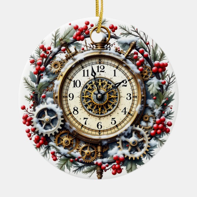 Adorno De Cerámica Steampunk Christmas Clock - Victorian Ornament (Frente)