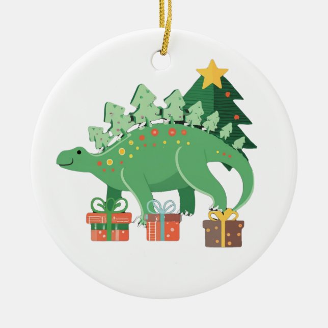 Adorno De Cerámica Stego-Festive Stegosaurus Christmas Ornament (Frente)