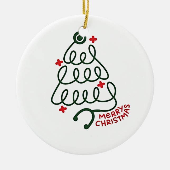 Adorno De Cerámica Stethoscope Árbol de Navidad enciende grietas de E (Frente)